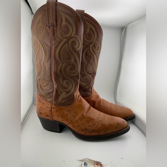 Vintage Tony Lama Exotic Ostrich Quill Western Cowboy Boots 8 D Made in USA - Picture 9 of 14